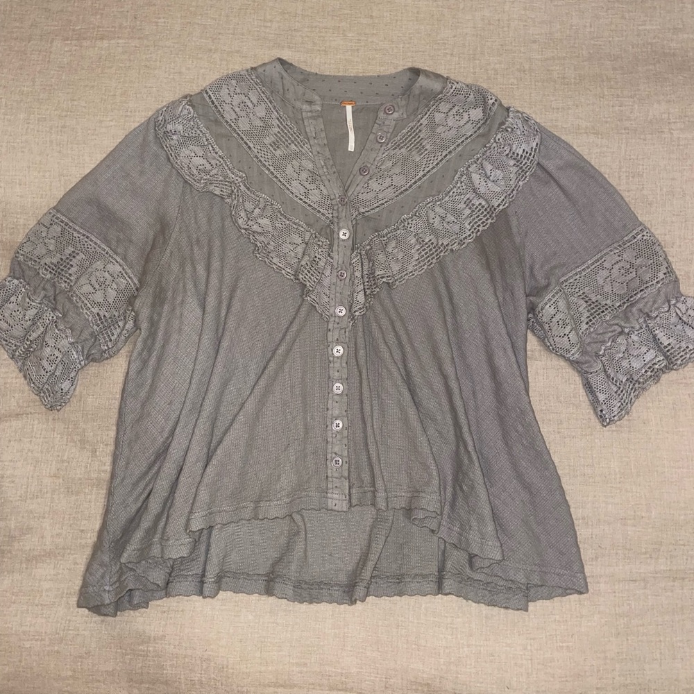 Olive green blouse with lace detailing, free people